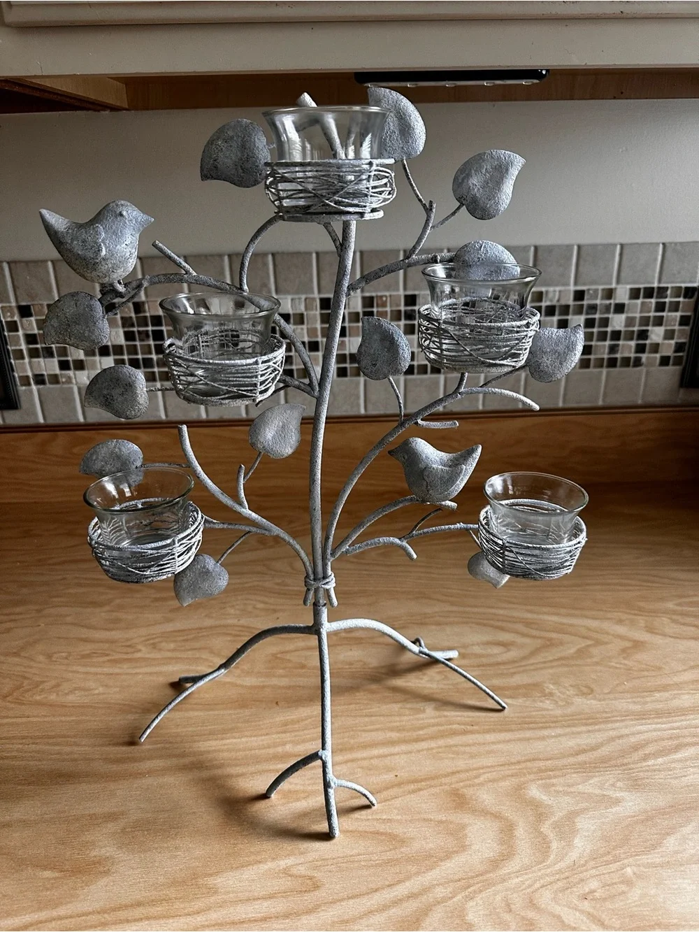 Metal Tree Votive Candle Holder with Glass Cups